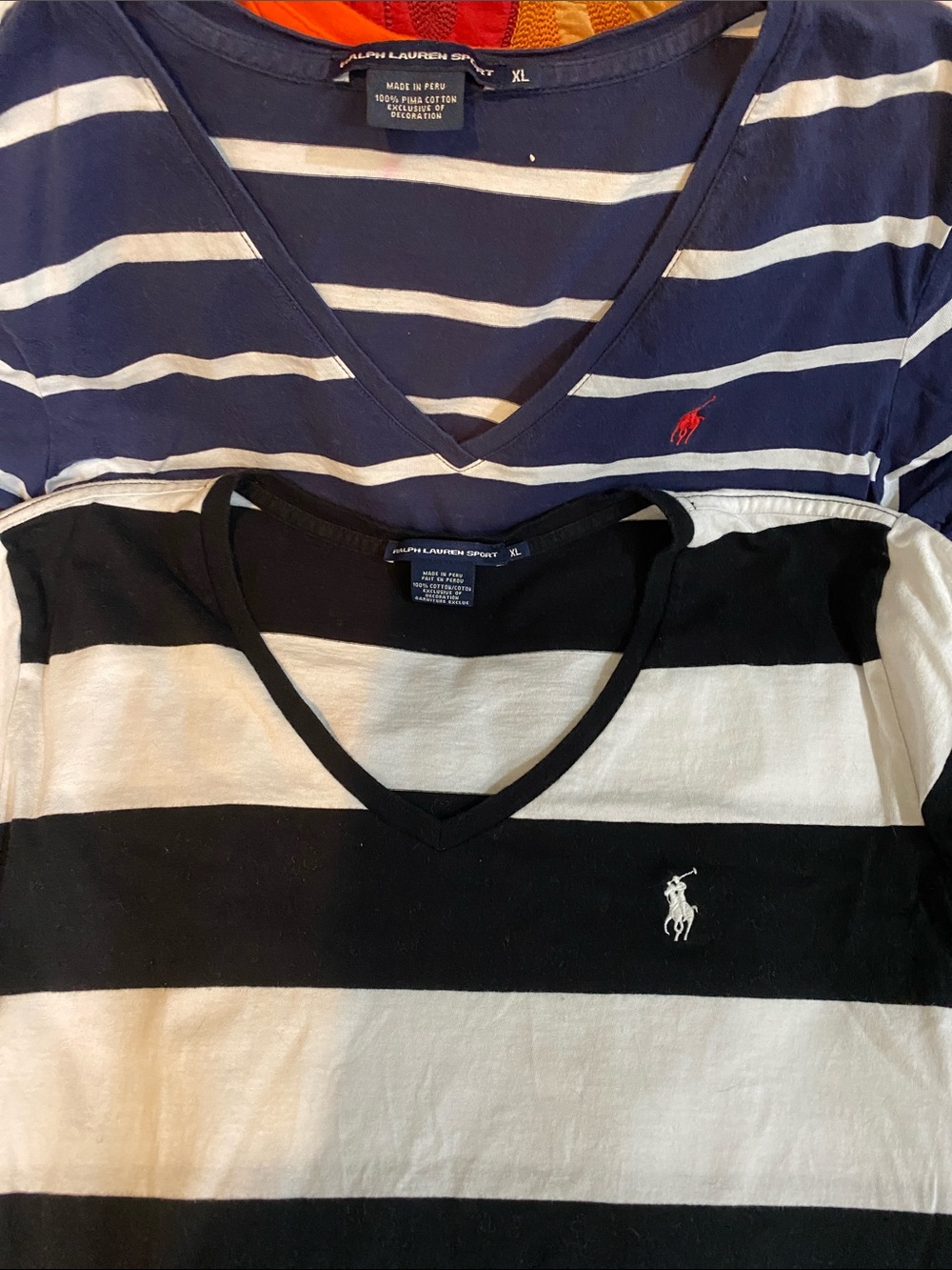 4 Ralph LaurenWomen’s Short Sleeve V-Neck Tees - Navy/White & Black/White Stripe